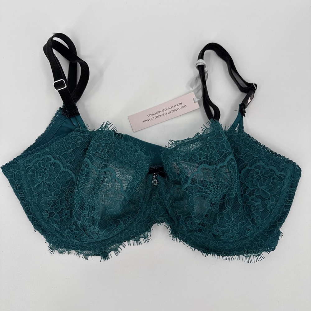 Victoria's Secret wicked charmed unlined velvet strap bra new  36d teal Whimsy